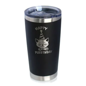Happy Purrthday Insulated Travel Tumbler Cat Birthday Gifts