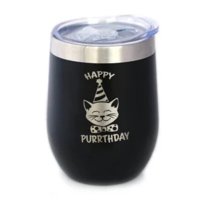 Happy Purrthday Insulated Wine Tumbler - Cat Birthday Gifts