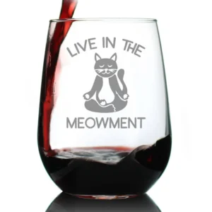 Live in Meowment Stemless Wine Glass - Cat Yoga Gifts