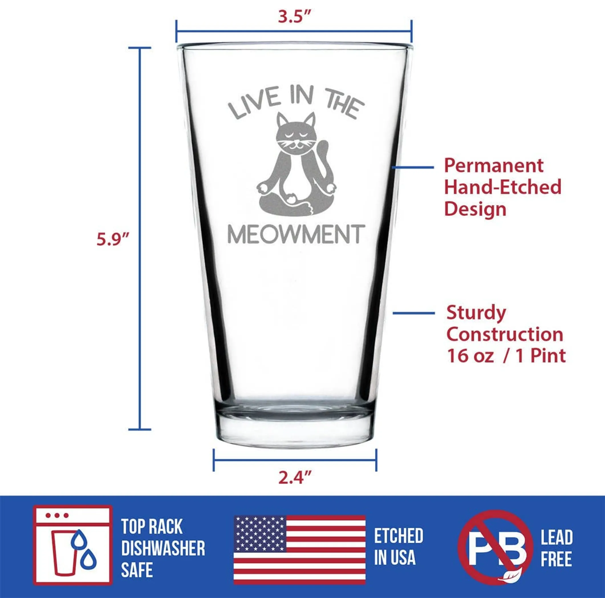 Live in Meowment Pint Glass for Beer - Cat Yoga Gifts - Image 4