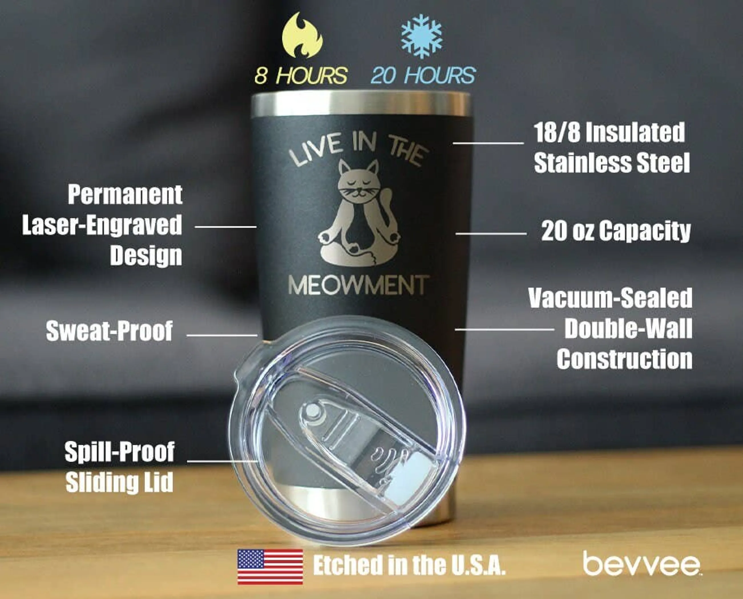 Live in Meowment Insulated Travel Tumbler - Cat Yoga Gifts - Image 2